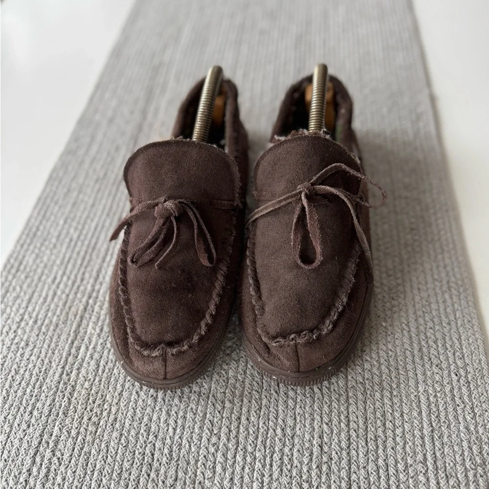 Muk Luks Dark Brown Genuine Suede Leather Slippers Size 12